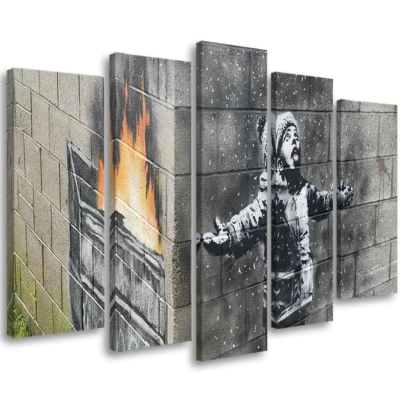 Stampa su tela 5 pezzi, Banksy Smog Boy Street