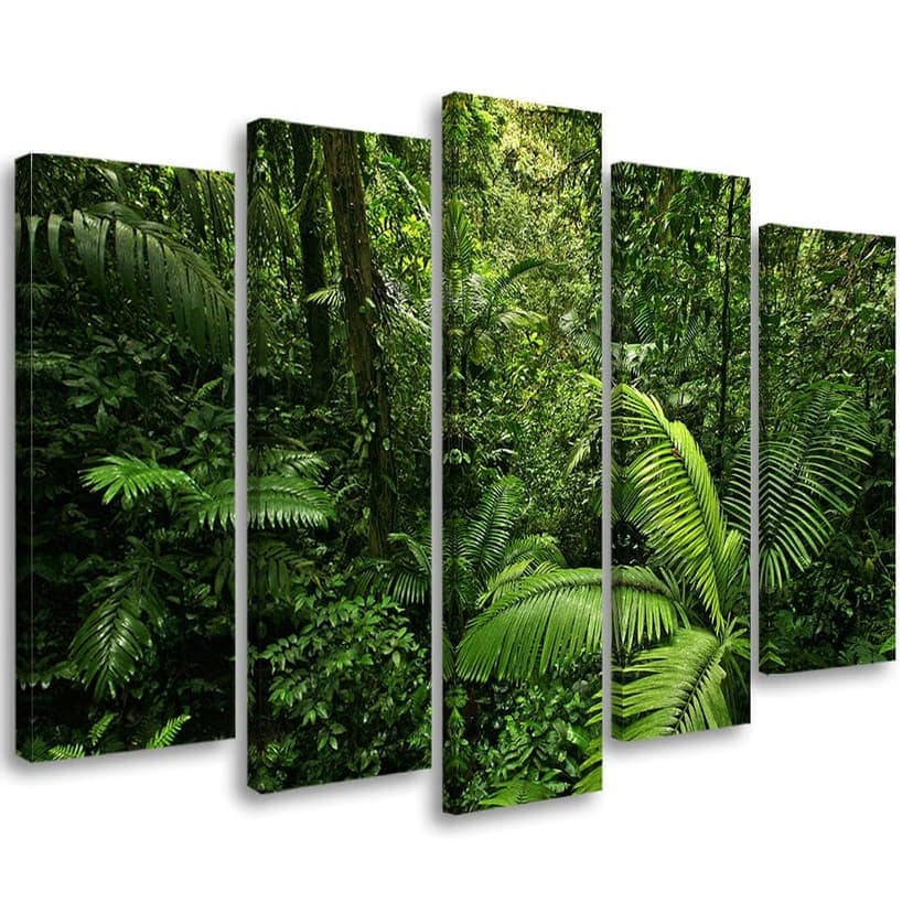 Stampa su tela 5 pezzi Foglie di foresta verde