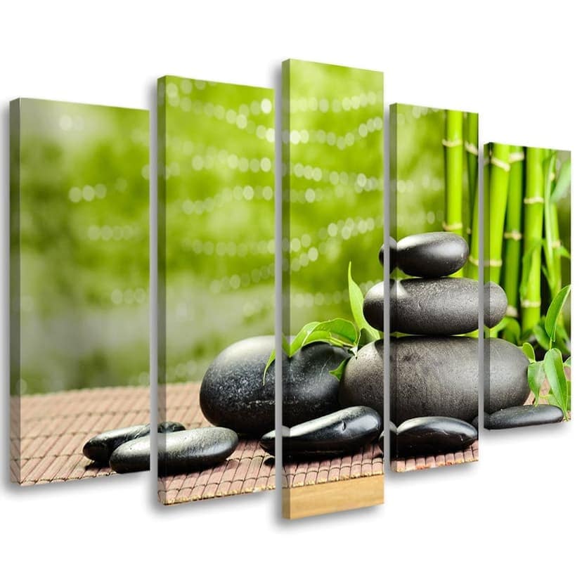 Stampa su tela 5 pezzi, pietre di bambù Zen Spa