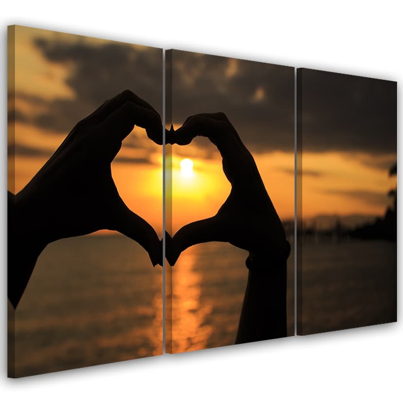 Stampa su tela 3 pezzi Mani a forma di cuore Tramonto
