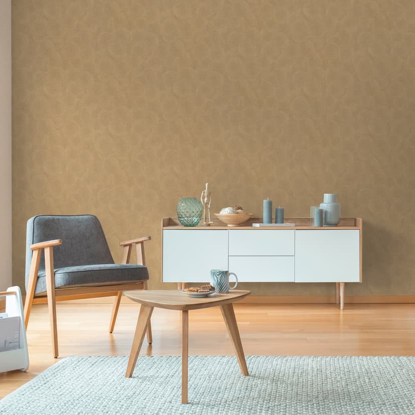 carta da parati 3D con motivo a cerchi marrone e giallo - Carta da parati in tessuto non tessuto con un look moderno e naturale
