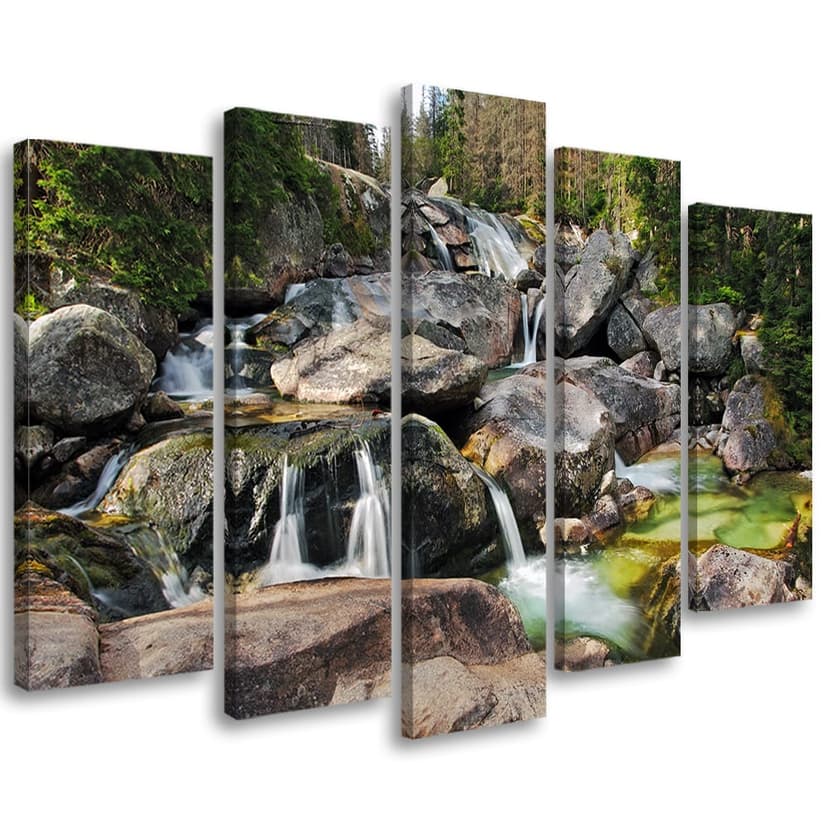 Stampa su tela 5 pezzi Cascata Foresta Ruscello Rocce