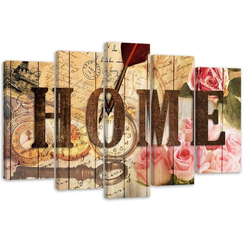 Stampa su tela 5 pezzi Home Iscrizione floreale retrò