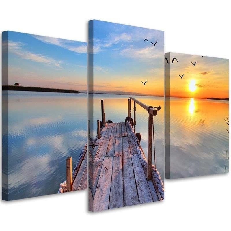 Stampa su tela 3 pezzi, Sunset Bridge Lake