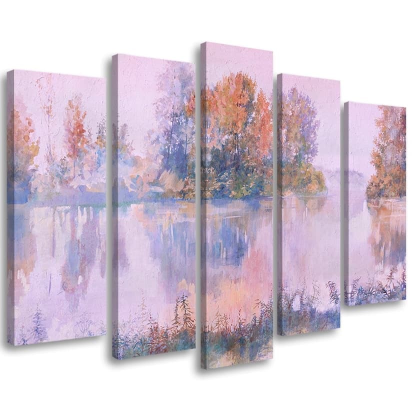 Stampa su tela 5 pezzi, vista lago