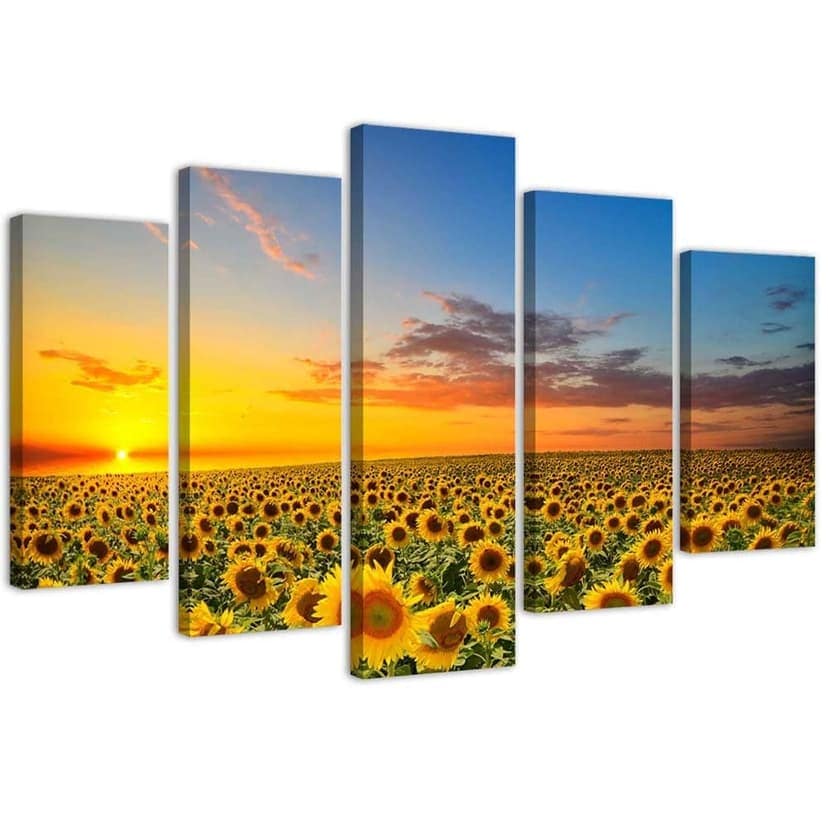 Stampa su tela 5 pezzi, tramonto di girasoli