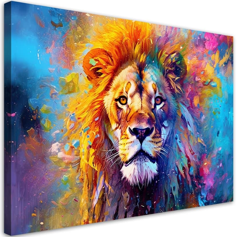 Stampa su tela con astrazione di leone colorato