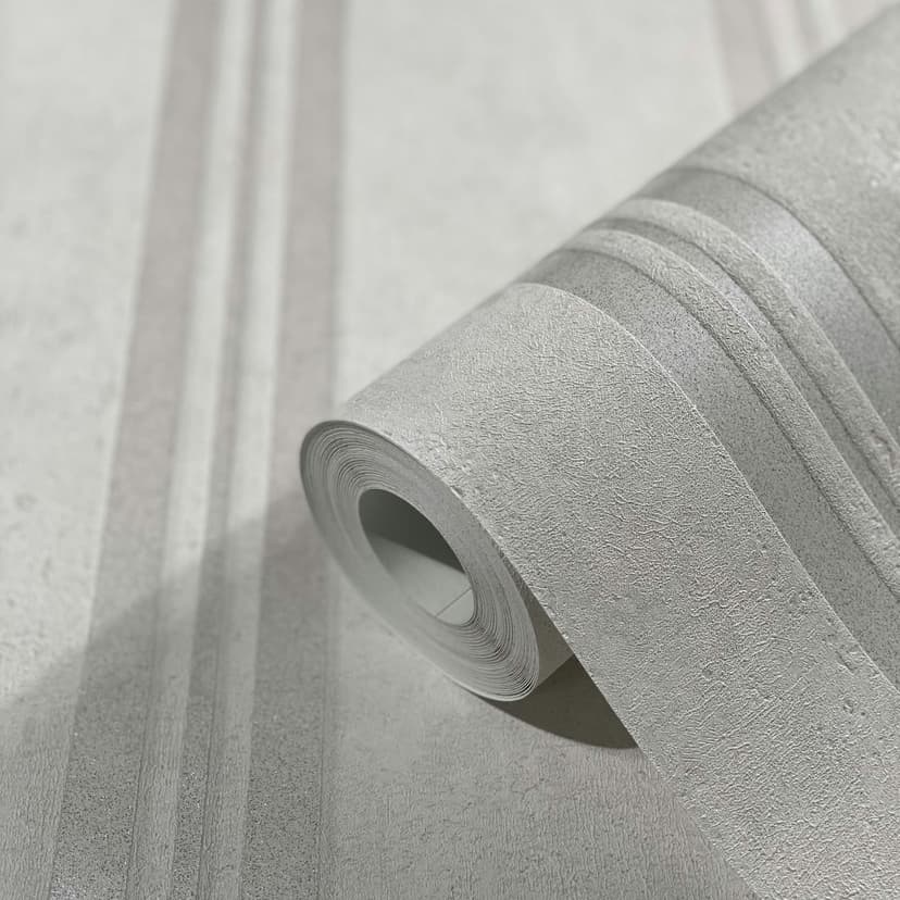 Carta da parati in tessuto non tessuto con strisce ed effetto metallico grigio a righe