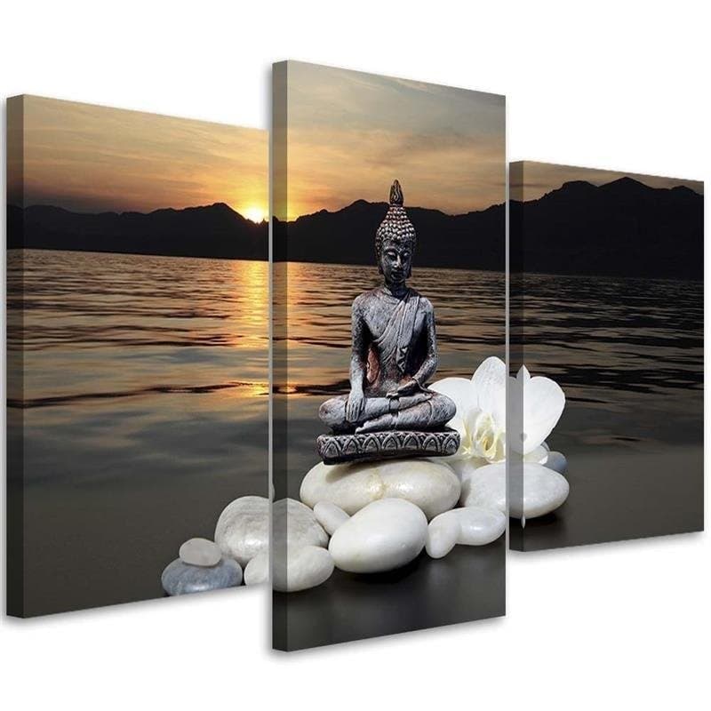 Stampa su tela 3 pezzi, Buddha Zen Spa Tramonto