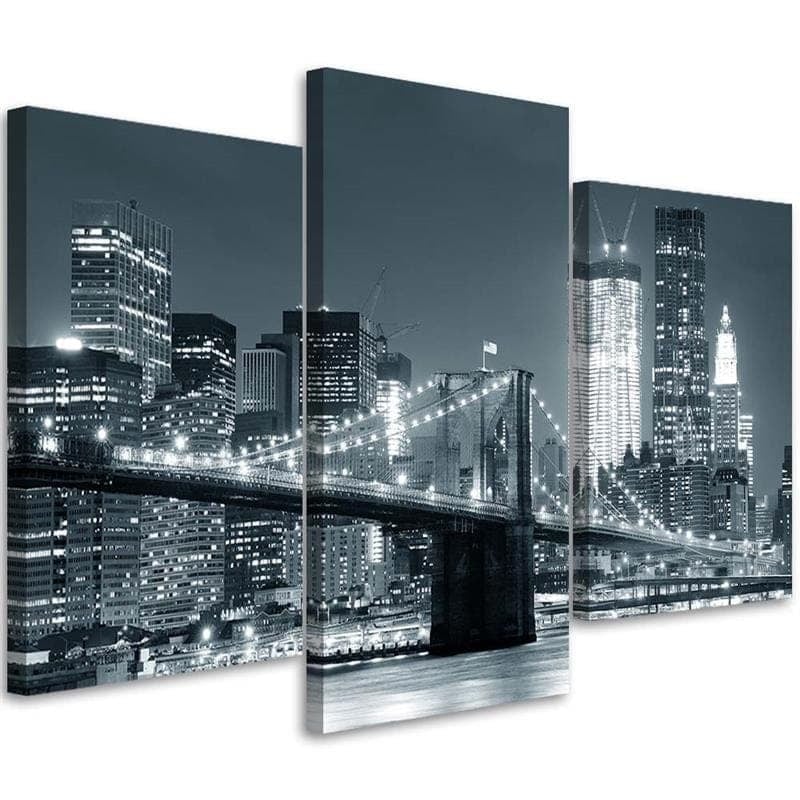 Stampa su tela 3 pezzi, New York Skyline Manhattan in bianco e nero