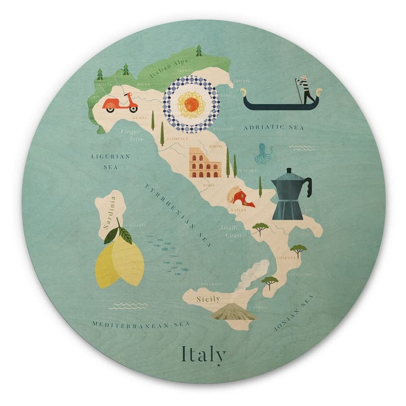 Stampa su legno Mappa dell'Italia - Rivers