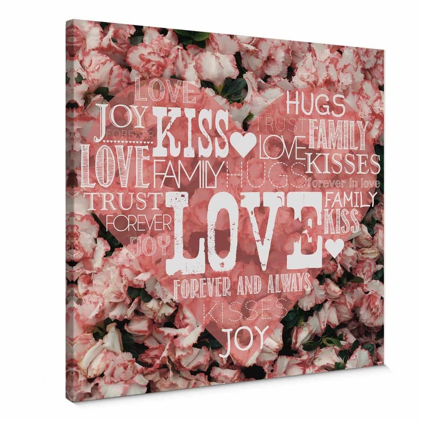 Stampa su tela - Cuore d'amore su letto di fiori - quadrato