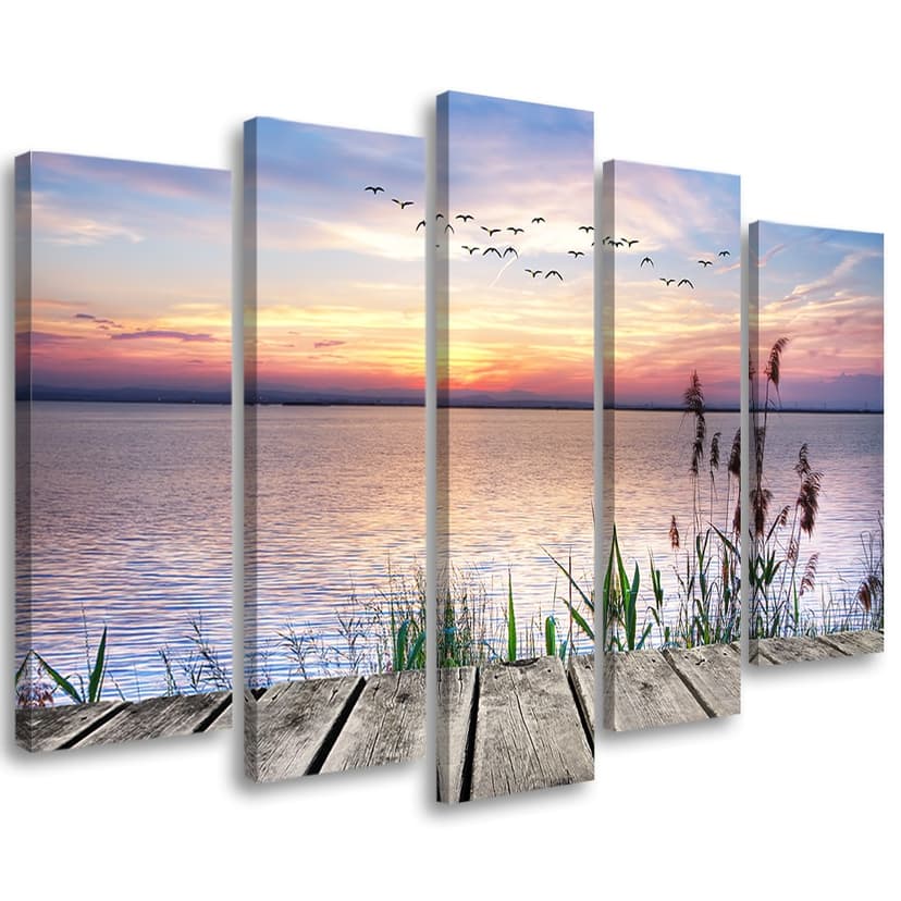 Stampa su tela 5 pezzi, Jetty Beach Sunset