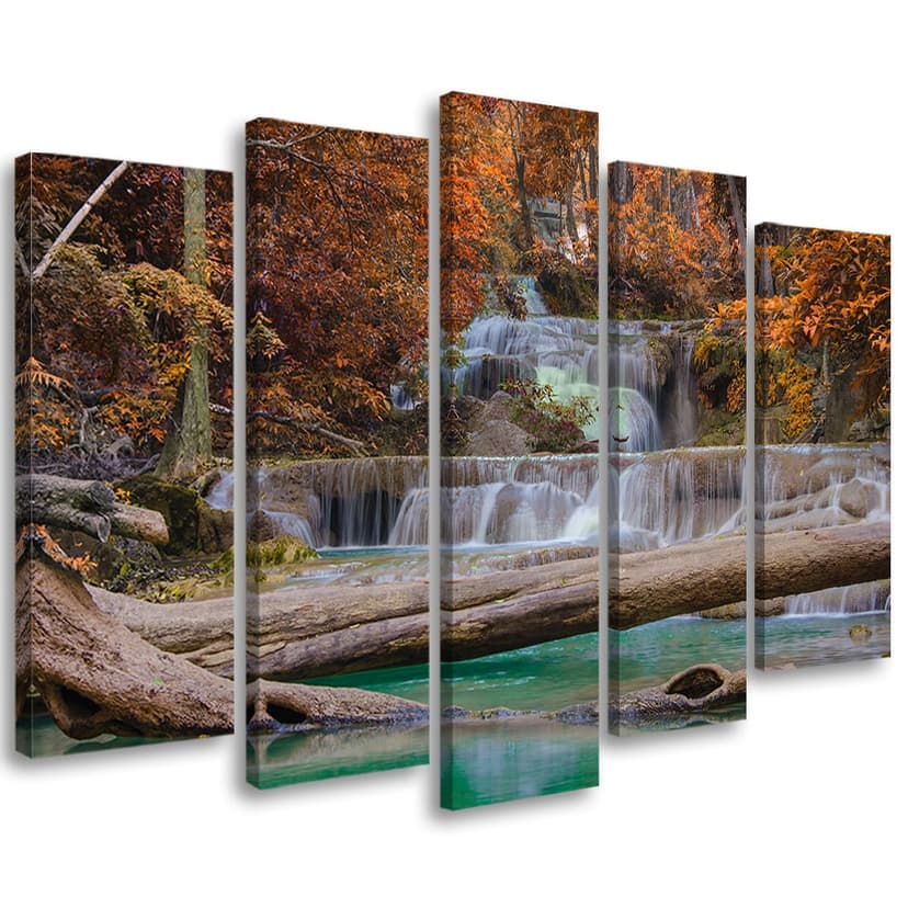 Stampa su tela 5 pezzi Cascata foresta d'autunno