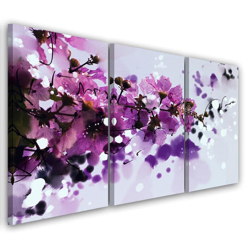 Stampa su tela 3 pezzi Fiori Viola Natura
