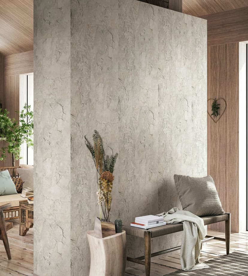 Carta da parati in tessuto non tessuto effetto piastrelle grigio shabby chic
