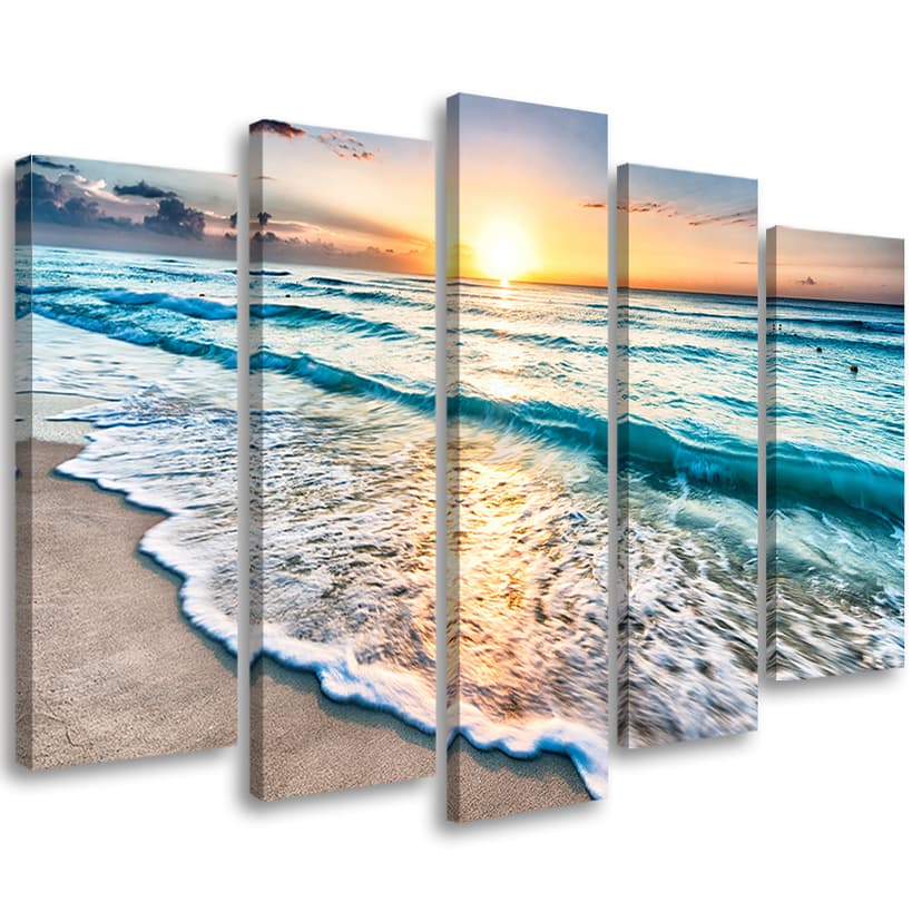 Stampa su tela 5 pezzi, Sea Beach Water Sunset
