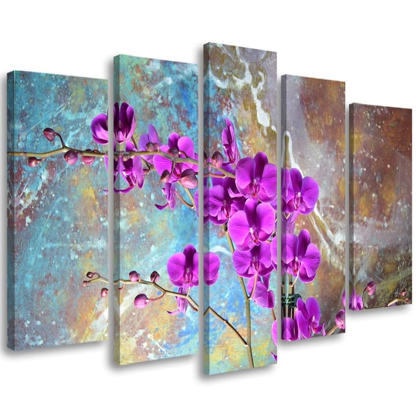 Stampa su tela 5 pezzi, fiori di orchidea turchese