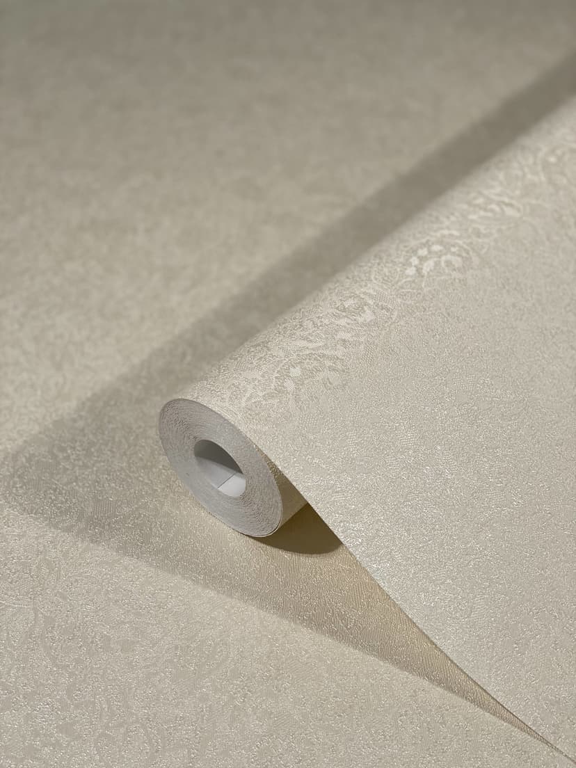 Carta da parati in tessuto non tessuto con piccole foglie lucide beige floreale di Harald Glööckler