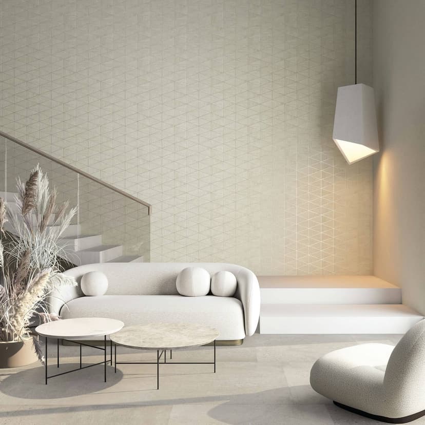 Carta da parati in tessuto non tessuto con motivo geometrico, grafica a triangoli beige