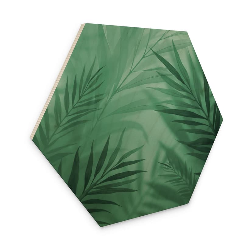 Stampa su legno esagonale Foglie di palma verde