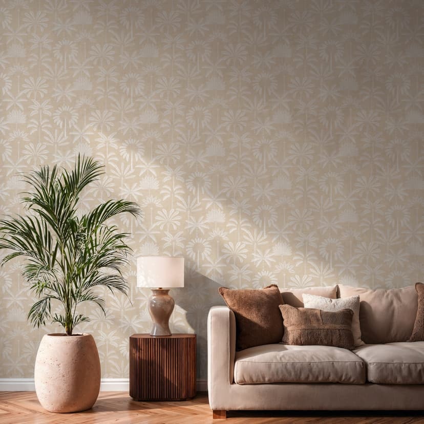 Carta da parati in tessuto non tessuto palme beige crema bianco metallizzato Carta da parati foglie natura