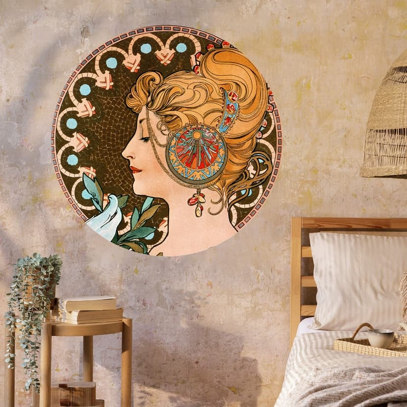 Adesivo murale Mucha - Piuma - tondo