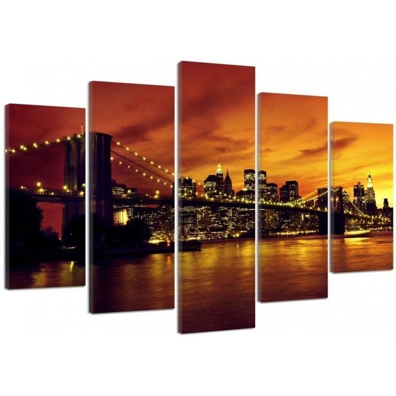 Stampa su tela 5 pezzi, Tramonto a New York Manhattan