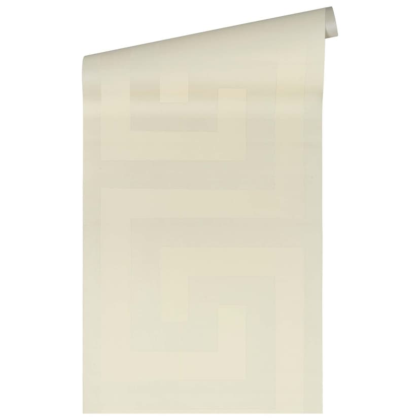 Carta da parati Versace in tessuto non tessuto bianco e crema con disegno geometrico a meandro