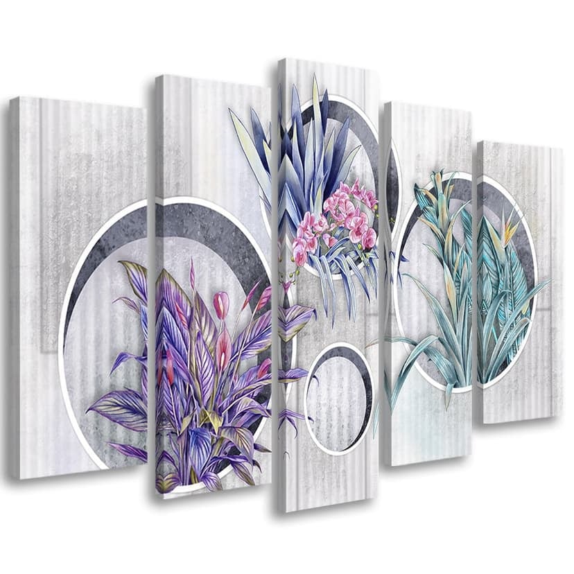 Stampa su tela 5 pezzi, scatole quadrate mensole con fiori