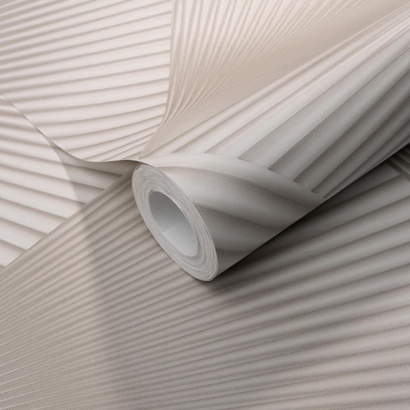 Carta da parati in tessuto non tessuto con motivi grafici ed effetto metallizzato in taupe