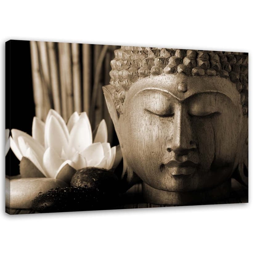 Stampe su tela, testa di Buddha con giglio