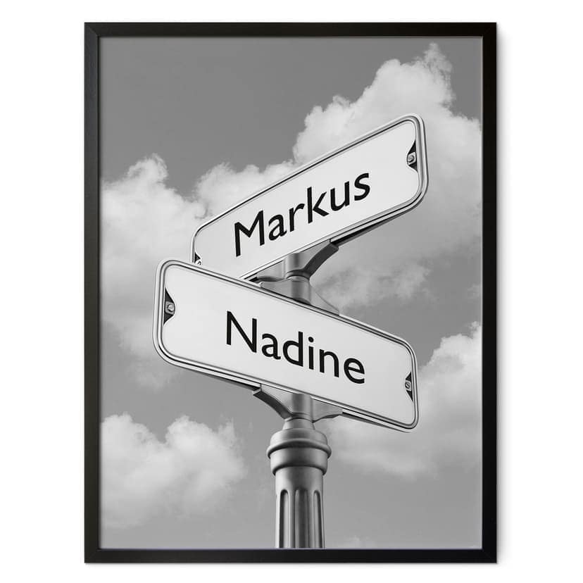 Poster con testo personalizzato - cartello stradale in bianco e nero