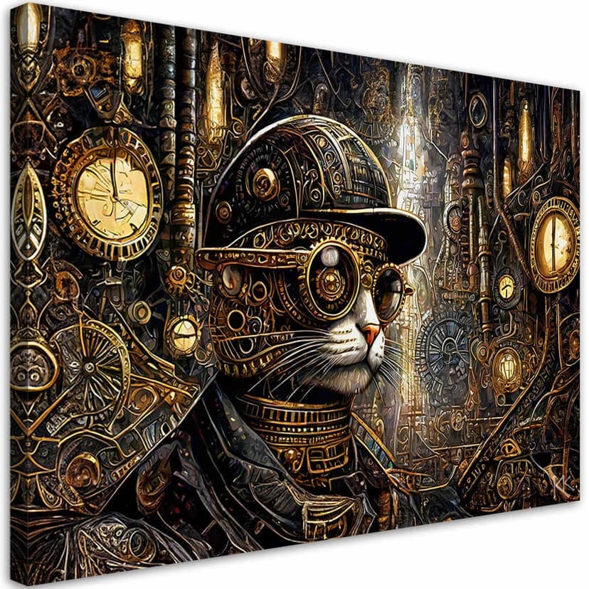 Stampa su tela, Gatto fantastico in stile steampunk