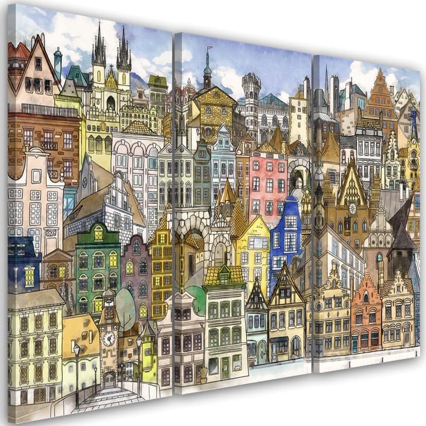 Stampa su tela 3 pezzi, Città felice