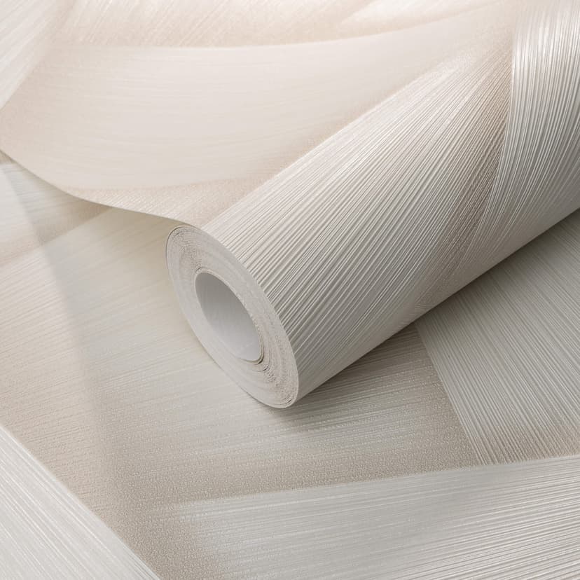 Carta da parati in tessuto non tessuto con forme geometriche ed effetto metallico in crema