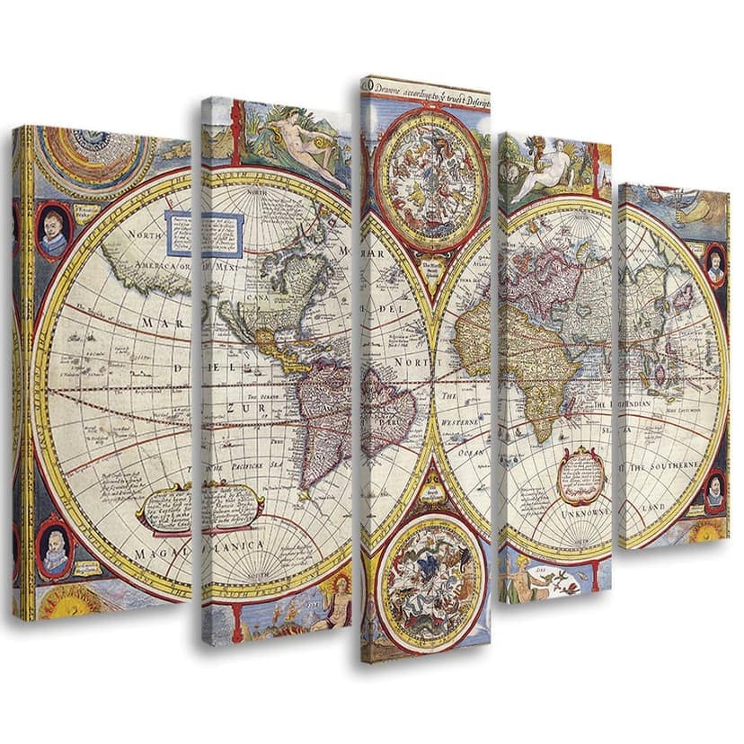 Stampa su tela 5 pezzi Mappa del vecchio mondo vintage