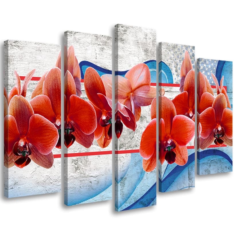 Stampa su tela 5 pezzi Fiori di orchidea rossa
