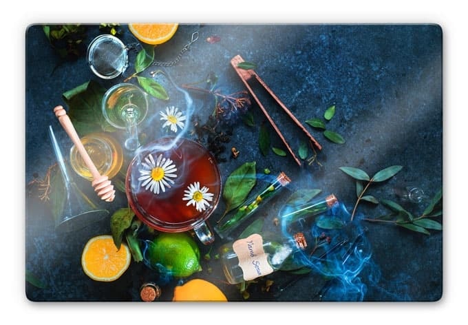 Glasbild Belenko - Chamomile and Tea