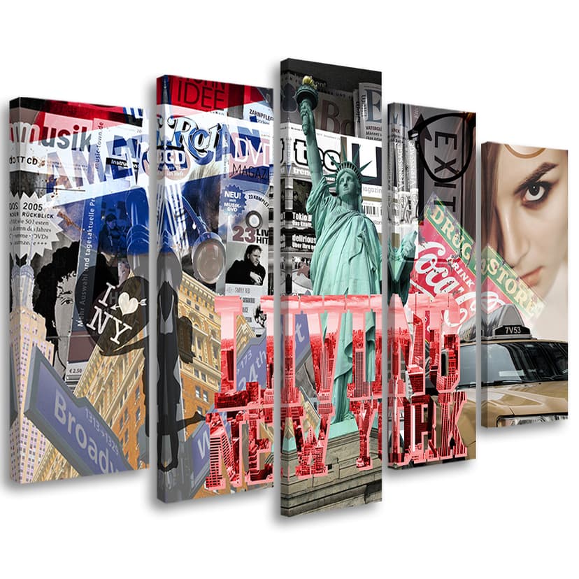 Stampa su tela 5 pezzi, New York City Collage