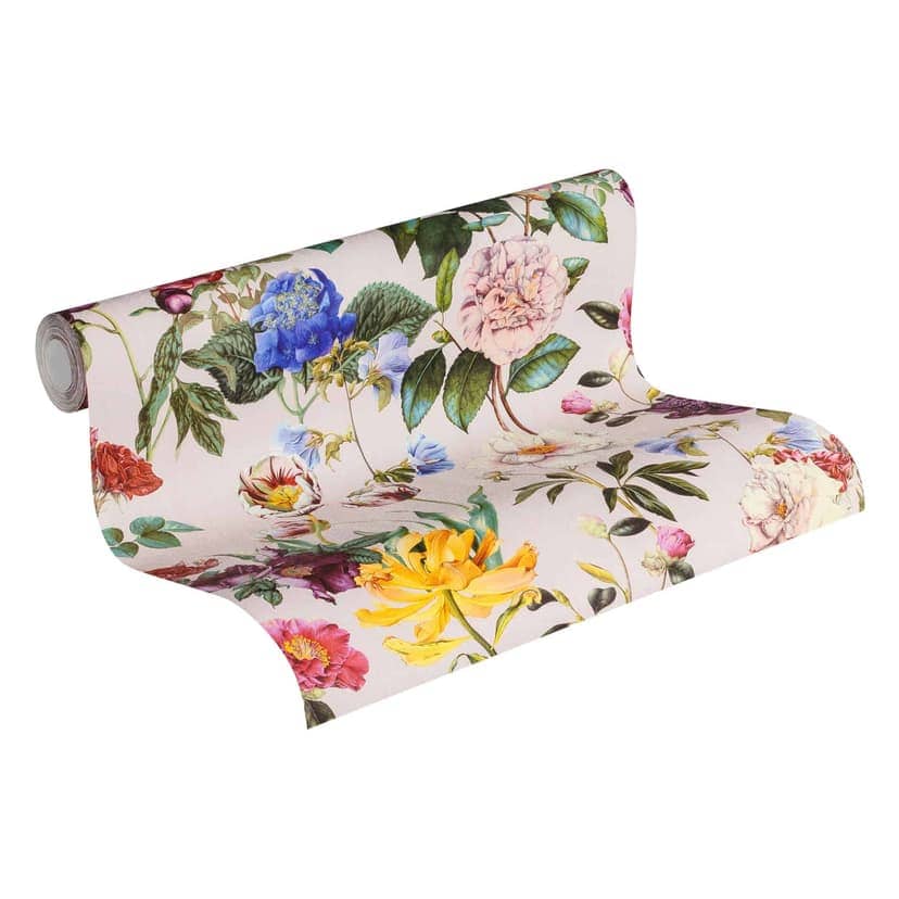 Jette carta da parati floreale in verde e rosa carta da parati in tessuto non tessuto opaco a trama chiara in multicolore