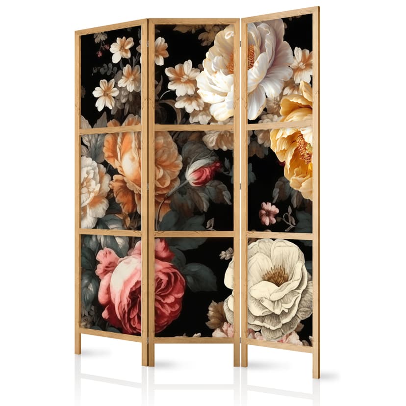 Japanischer Paravent Raumteiler - Floristry in Vintage Style, 3-teilig