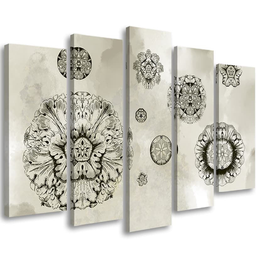 Stampa su tela 5 pezzi, forme geometriche floreali