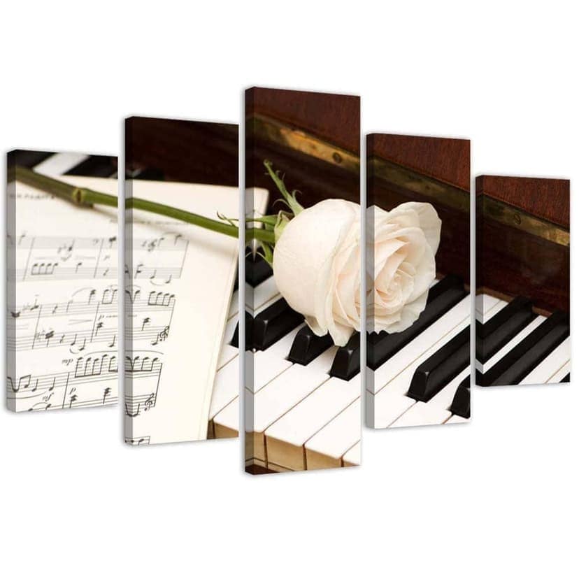 Stampa su tela 5 pezzi Note di pianoforte rosa