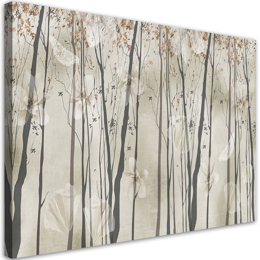 Stampe su tela, alberi, fiori e farfalle