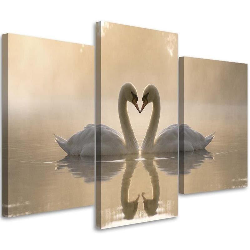 Stampa su tela 3 pezzi, Swan Birds Lake