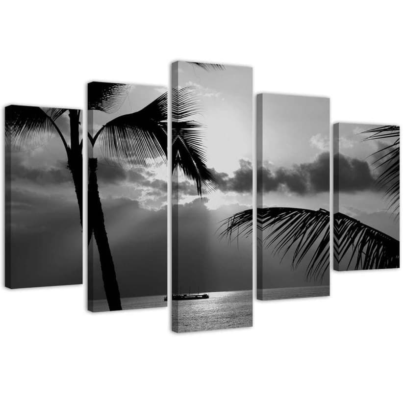 Stampa su tela 5 pezzi Palme di mare in bianco e nero
