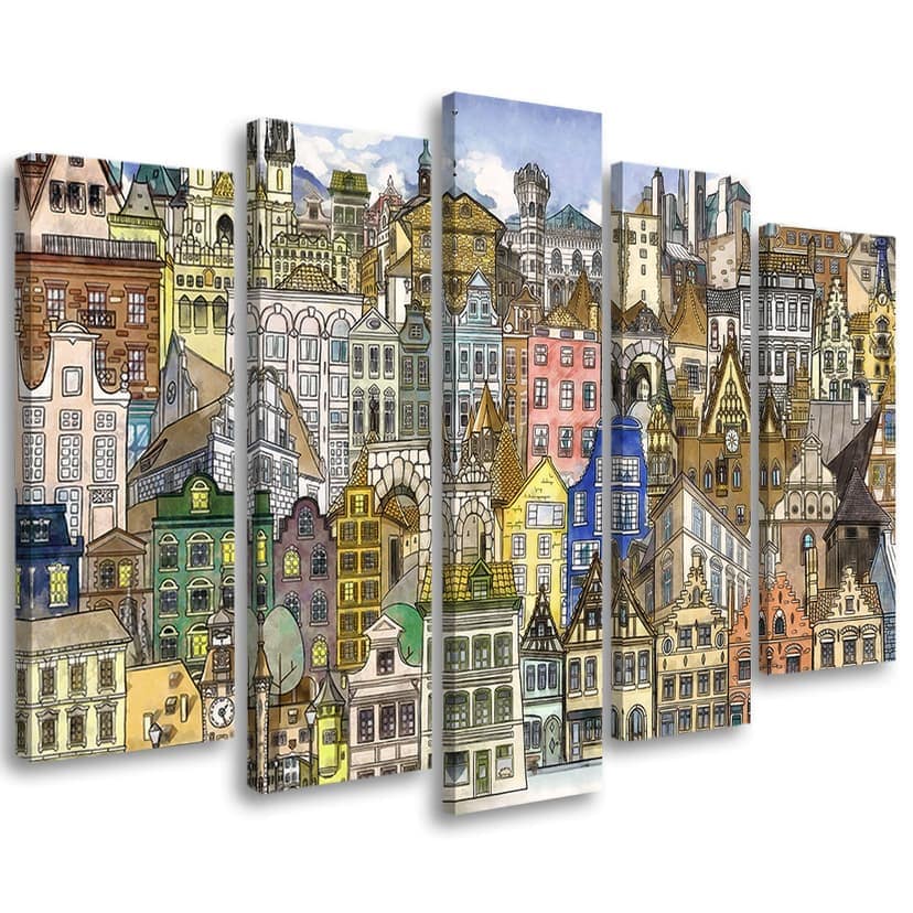 Stampa su tela 5 pezzi, Città felice