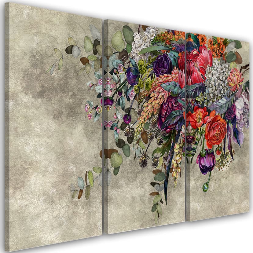 Stampa su tela in 3 parti, bouquet di fiori