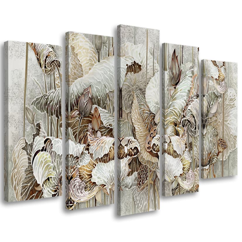 Stampa su tela 5 pezzi, fiori di loto